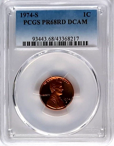 1974-S Proof Lincoln Penny (1C) PCGS PR68 RD(Red) DCAM (Deep Cameo) Cover