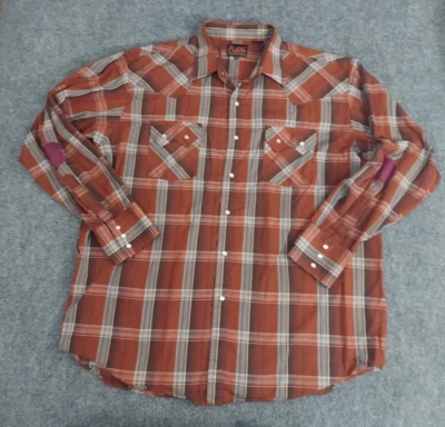 Camisa Plains Western Hombres XL Marrón Perla A Presión Rockabilly Diente de Sierra Codo De Colección LEER Foto 1 de 4