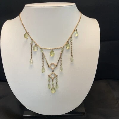 Collar Ajustable Cookie Lee Gota Cristal Verde Tono Dorado 18" Foto 1 de 4