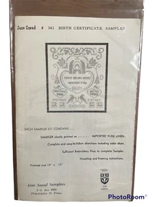 NOS Vintage Cross Stitch Kit Birth Certificate Sampler Jane Snead Linen 12x13 - Picture 1 of 5