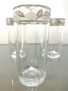 Mid Century Modern Silver Leaf Band 8 oz Juice Glasses 5" Tall Set of 3 - Picture 1 of 9