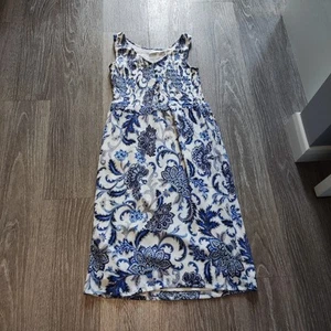 Womens FatFace Anna Palace Floral V-Neck Midi Lined Shirred Dress Ivory Blue 8R - Picture 1 of 16