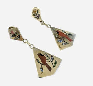 Zuni Sanford Edaakie Inlaid Hummingbird Multi-stone Earrings 925 Silver - Picture 1 of 3
