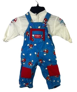 Vintage OshKosh BGosh 6-9 M OVERALLS Flanell Welpe Hund Flugzeug + edles Cargo Top - Bild 1 von 7