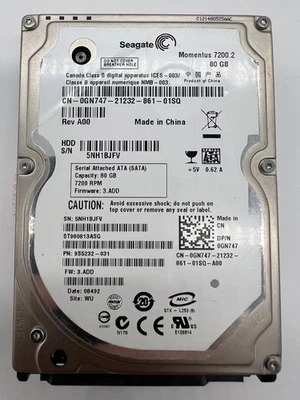 Seagate ST980813ASG 80GB 7200RPM 2.5" SATA HDD – FW:3.ADD – Momentus 7200.2 - Image 1 of 4