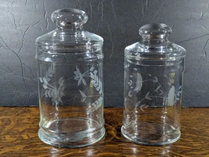 2 Etched Clear Glass Vanity Jars Apothecary Bathroom Princess House? Mid Century - Picture 1 of 9