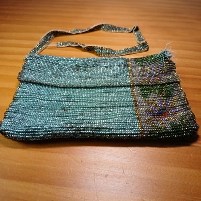 Antique Lead Glass Tiny Micro Bead Hand Work Bag Purse Pouch Hand Made 1900s-20s - Image 1 of 4