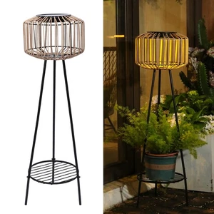 Outdoor Floor Lamp Outdoor Solar Lights Rattan Lamp with Plant Stands Metal T... - Picture 1 of 8