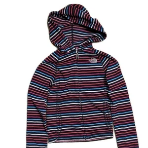 Giacca con cappuccio e zip in pile a righe colorate The North Face bambina S (7/8) ottime condizioni - Foto 1 di 7