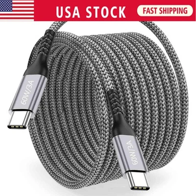 60W USB-C to USB-C Cable Fast Charger PD Nylon Cord For iPhone 17 Pro Samsung - Image 1 of 4