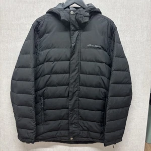 Eddie Bauer Black Feather Down Filled Puffer Jacket Parka Coat Men's Size L - Picture 1 of 8