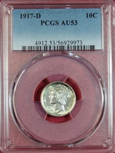 1917-D MERCURY DIME PCGS AU53 - Picture 1 of 4