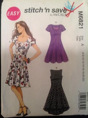 Pattern McCall’s M6821, Stitch n’ Save misses’ party dress, Sz 6-22 - Image 1 of 3