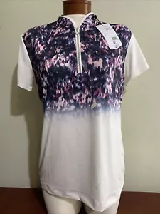 Daily Sports Mirelle Ivory Print 1/4 Zip golf Polo Shirt Ladies Large NEW NWT - Picture 1 of 6