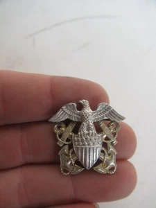 WWII WW2 Era Sterling Silver USN Navy Hat Cap Badge Military Insignia Pin - Picture 1 of 10