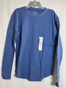 Time and Tru Top Womens Blue Waffle Knit Thermal Long Sleeve Shirt Sz S New - Picture 1 of 2