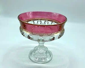 Kings Crown Ruby Red Thumbprint Compote Bowl 7” - Picture 1 of 6