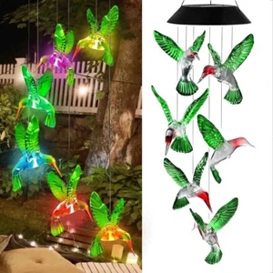 Color Changing LED Solar Hanging Hummingbird Mobile Wind Chime Lights - Picture 1 of 7