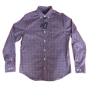 Nautica Mens Long Sleeve Wrinkle Resistant Blue Red White Plaid Cotton Shirt, S - Picture 1 of 7