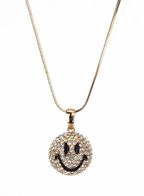 Ella Jonte lange Halskette gold Glitzer Kette mit Emoji Anhänger Strass - Bild 1 von 4