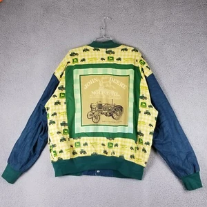 Vtg John Deere Bomber Jacket Tractor Snap Trucker Farm Work AOP Coat XL 25X28 - Picture 1 of 7