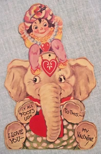 Vintage Valentine Card Elephant w/Boy Eyes Move 10" tall Mechanical - Picture 1 of 6