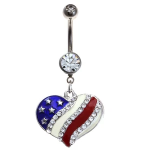 Anillo de barriga transparente con dije corazón patriótico 4 de julio con bandera estadounidense - Imagen 1 de 2