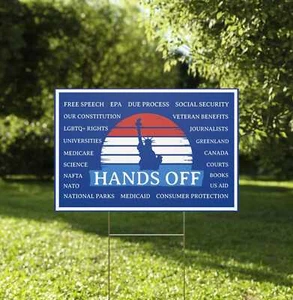 Retro Hands Off Save Social Security Protest Resistance Anti Trump Yard Sign - Picture 1 of 2