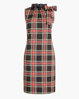 J Crew BL886 NWT Size 4 On-Trend Sleeveless Stewart Plaid Bow-Neck Shift Dress - Image 1 of 4