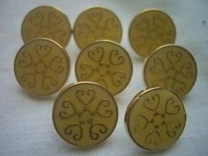 GOLD RIM WITH DARK CREAM FANCY ENAMELLED EFFECT SHANK BUTTONS X 8 Free P & P - Picture 1 of 3