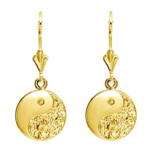 Mini Yin and Yang Leverback Earrings in 14k Yellow Gold - Picture 1 of 2