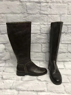 Botas de equitação aerossóis marrom chocolate cravejado zíper iridescência couro 8 D3 - Imagem 1 de 4