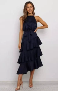 NEW Petal and Pup Dress Womens 6 Navy Seychelle Asymmetrical Tiered Cocktail - Picture 1 of 8