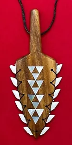 Handcrafted Hawaiian Koa Leiomano War Weapon Replica Necklace - Model # 5 - Picture 1 of 5