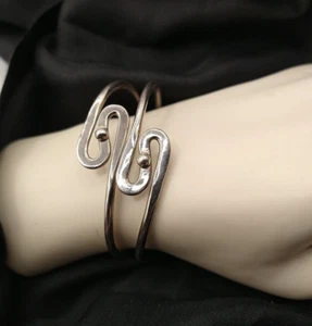 Vintage Sterling Silver Mexico Cuff Bracelet Open Swirl Modernist Signed - Picture 1 of 9