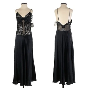 Vintage Christian Dior Long Black Slip Dress Lace Floral Satin Maxi 90s Y2k NWT - Picture 1 of 7
