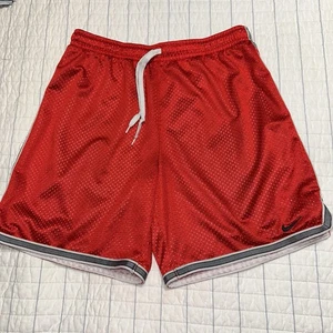 Nike Men’s Red Mesh Basketball Shorts Small Swoosh Logo Black Trim Vintage - Picture 1 of 10