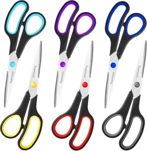 Scissors Set of 6-Pack, 8" All Purpose Comfort-Grip 6 Pack Black - Picture 1 of 7