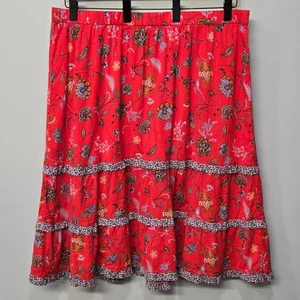 J Jill Midirock Übergröße 3X rot Blumen Stufen Rüschen Western Landhaus Prärie - Bild 1 von 8