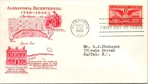 FDC 1949 SC #C40 Nice Red Cachet - Alexandria VA - Single - J21867 - Picture 1 of 2