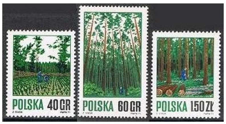 Polônia 1797-1799 blocos/4, sem marca de charneira. Mi 2067-2069. Manejo florestal adequado, 1971. - Imagem 1 de 1