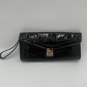 Vintage Koret Faux Black Crocodile Leather Clutch With Wristlet - Picture 1 of 23