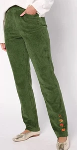 Quacker Factory Pants Ladies Large Short Green Embroidered Fall Folly - Picture 1 of 10