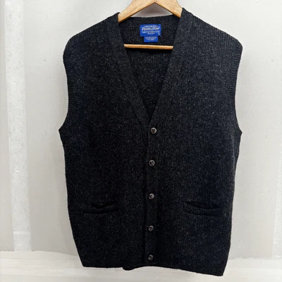 Vintage Pendleton Cardigan Vest 100% Shetland Wool Mens Large Charcoal Gray Knit - Image 1 of 4