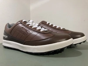 Slazenger Classic Casual Brown Leather Golf Shoes Mens UK Size 9 New - Picture 1 of 10