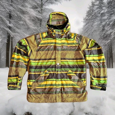 Chaqueta de snowboard Foursquare 5K con capucha para hombre grande a rayas amarillas/negras Foto 1 de 4