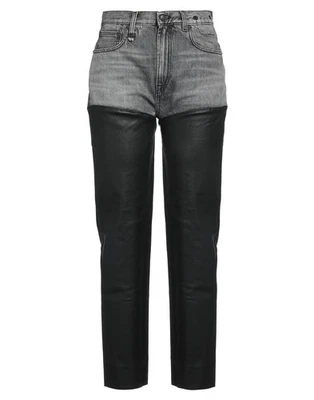 R13	Gray Black Denim Leather Mixed Materials High Rise Skinny Jeans Pants 25 Foto 1 de 4