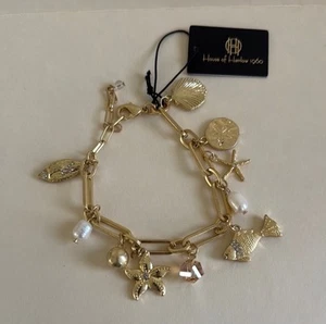House of Harlow goldfarbene Büroklammer Meer Perlen Bettelarmband Neu mit Etikett $75 - Bild 1 von 4