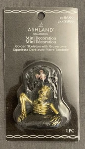 ASHLAND HALLOWEEN MINI DECORATION MINATURES GOLDEN SKELETON GRAVESTONE SKULL NEW - Picture 1 of 1