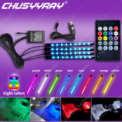 CHUSYYRAY 4pcs Car RGB USB 36 LED Light Strip Interior Atmosphere Neon Lamp Remote Control